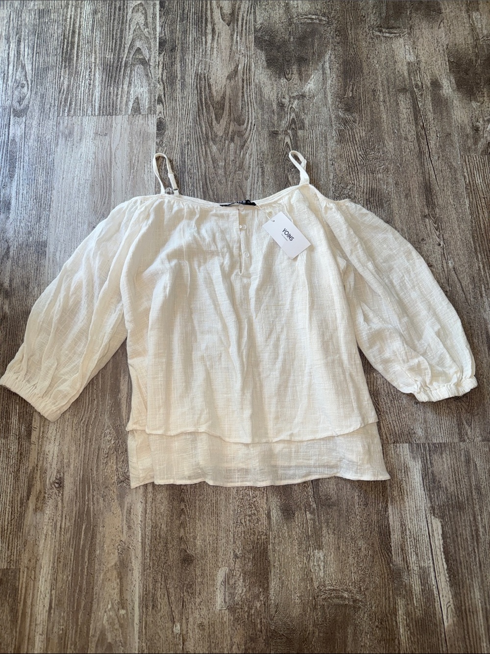 YOINS Cream Off-Shoulder Layered Gauze Camisole Top